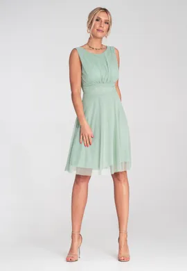 Elegancka sukienka z dekoltem na plecach - Sukienka z siateczką - Miętowa M1208 r. L/XL
