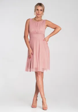 Elegancka sukienka z dekoltem na plecach - Sukienka z siateczką - Różowa M1208 r. L/XL