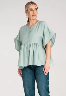 Bluzka z falbankami - Bluzka koszulowa damska - Miętowa bluzka M1211 r. L/XL