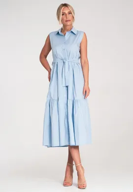 Elegancka sukienka z kołnierzykiem bez rękawów - Sukienka długa letnia - Niebieska M1216 r. L/XL