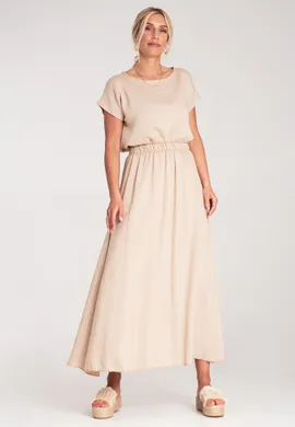 Komplet bluzka i spódnica - Komplet letni damski - Beżowy komplet M1219 r. L/XL