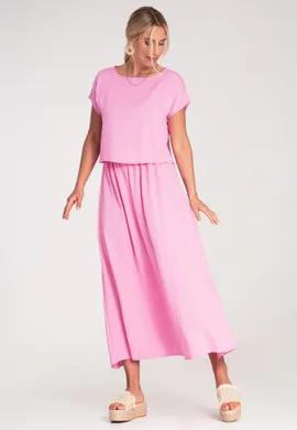 Komplet bluzka i spódnica - Komplet letni damski - Różowy komplet M1219 r. L/XL