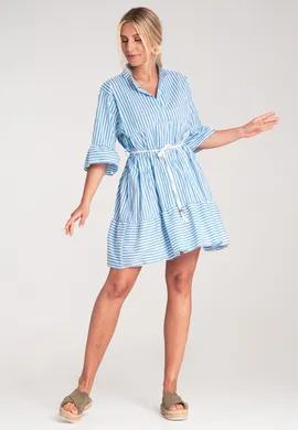 Sukienka w paski - Sukienka z szerokimi rękawami - Niebieska sukienka M1223 r. L/XL