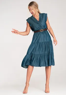 Denimowa sukienka jeansowa - Sukienka jeansowa z paskiem - Niebieska M1225 r. L/XL