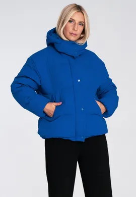Kurtka puchowa damska z kapturem - Niebieska kurtka damska M1229 r. L