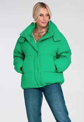 Kurtka puchowa damska z kapturem - Zielona kurtka damska M1229 r. L