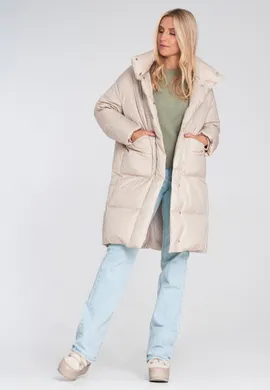 Długa kurtka zimowa damska - Zimowa kurtka damska - Beżowa kurtka M1231 r. XL