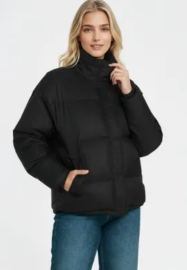 Czarna kurtka puchowa damska - Kurtka zimowa oversize damska - M1233 r. M