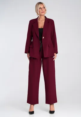 Luźny garnitur damski - Garnitur damski z szerokimi spodniami - Bordowy M1248 r. L
