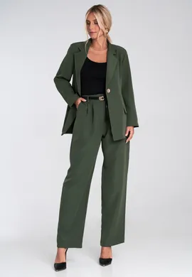Luźny garnitur damski - Garnitur damski z szerokimi spodniami - Zielony M1248 r. L