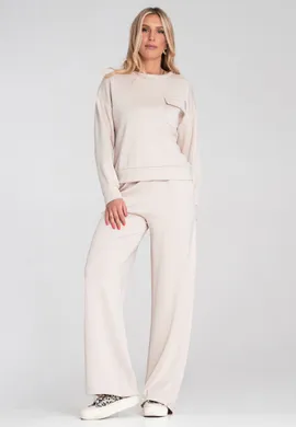 Dres damski komplet - Dresy damskie szerokie nogawki - Beżowy komplet M1249 r. L