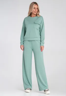 Dres damski komplet - Dresy damskie szerokie nogawki - Miętowy komplet M1249 r. L
