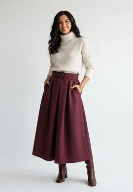 Bordowa spódnica midi o rozkloszowanym kroju - M1255 r. L