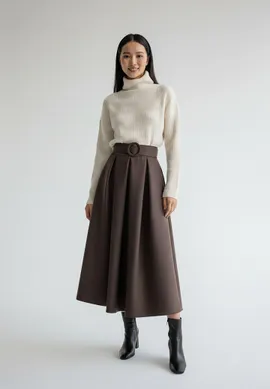 Brązowa spódnica midi o rozkloszowanym kroju - M1255 r. L