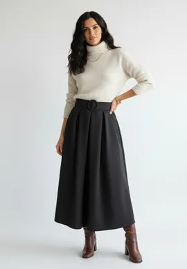 Czarna spódnica midi o rozkloszowanym kroju - M1255 r. L