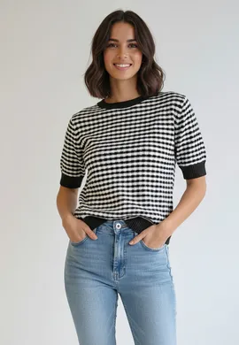 Bluzka sweterkowa - Sweter z krótkim rękawem - Czarny M1266 r. L