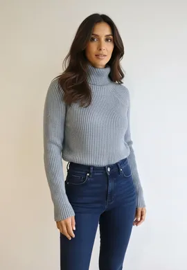 Gruby sweter z golfem - Sweter na zimę - Szary sweter damski M1267 r. L