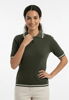 Koszulka polo damska - Sweter z kołnierzykiem - Zielony sweter M1268 r. L