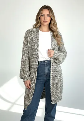 Kardigan gruby splot - Narzutka kardigan - Szary sweter M1277 r. XL