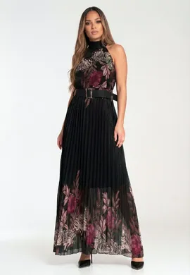 Plisowana sukienka maxi - Elegancka sukienka maxi - Czarna sukienka M1282 r. L