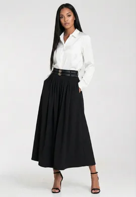 Spódnica z paskiem - Elegancka spódnica - Czarna spódnica midi M1285 rozmiar L