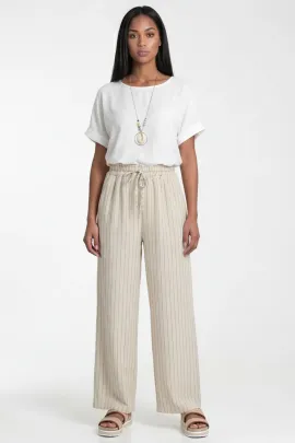 Eleganckie białe spodnie damskie szerokie z wiązaniem w pasie, długie, luźny krój, smart casual - M1323, biały, L