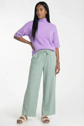 Eleganckie szerokie spodnie damskie z wiązaniem w pasie casual długie gładkie - M1323, miętowy, L