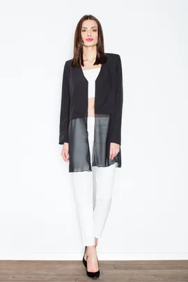 Długa marynarka damska z szyfonem - Czarna marynarka damska M441 rozmiar L