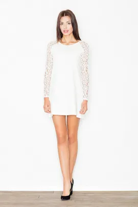 Biała sukienka mini z koronkowymi rękawami - elegancka i stylowa - M470 rozmiar L