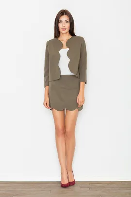 Elegancki oliwkowy komplet z marynarką i spódnicą M476 rozmiar L
