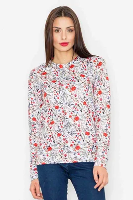 Bluza damska w kwiaty - biała bluza damska bez kaptura M541 rozmiar L