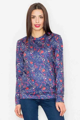 Bluza damska w kwiaty - granatowa bluza damska bez kaptura M541 rozmiar L