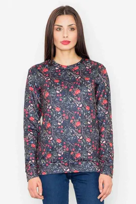 Bluza damska w kwiaty - czarna bluza damska bez kaptura M541 rozmiar L