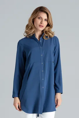 Długa koszula damska - koszula damska oversize granatowa M545 rozmiar L