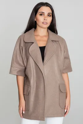 Elegancki płaszcz damski z kieszeniami w kolorze mocca na jesień i zimę M587 rozmiar Uniwersalny