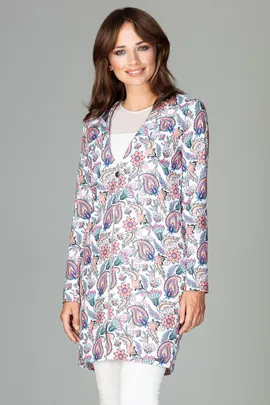 Długa marynarka damska - Marynarka damska w kwiaty długa M592 rozmiar L