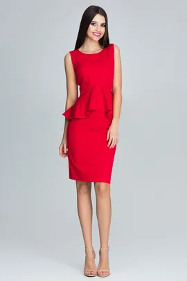 Komplet spódniczka i bluzka - spódniczka ołówkowa - bluzka z falbanką - czerwony M605 rozmiar M