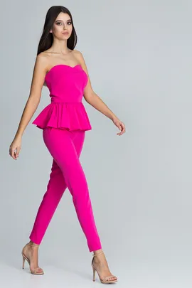 Komplet spodnie i bluzka - bluzka gorsetowa - spodnie długie damskie - fuksja M606 rozmiar L