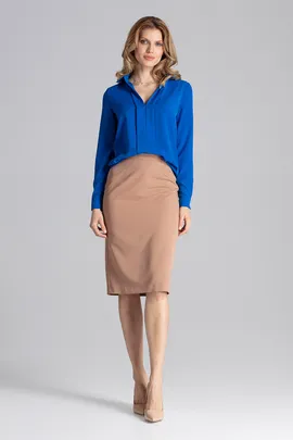 Elegancka koszula damska z dużym kołnierzykiem szafirowa M621 rozmiar L