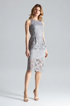 Koronkowa sukienka midi na ramiączkach w kolorze szarym - M640 rozmiar L