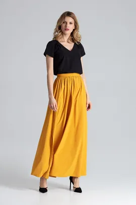 Długa rozkloszowana spódnica z rozcięciem żółta M666 rozmiar L