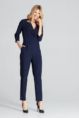 Kopertowy kombinezon damski - elegancki kombinezon granatowy M672 rozmiar L