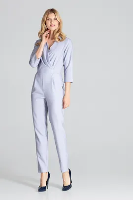 Kopertowy kombinezon damski - elegancki kombinezon szary M672 rozmiar L