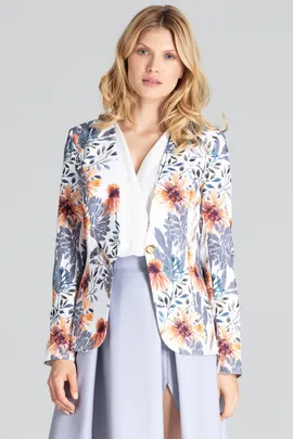 Marynarka w kwiaty ecru zapinana na jeden guzik - M678 rozmiar L