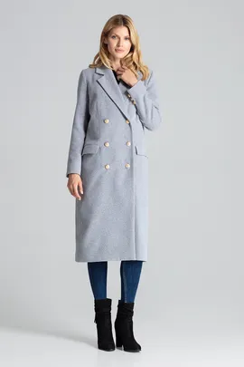 Elegancki szary płaszcz damski dwurzędowy M681 rozmiar L