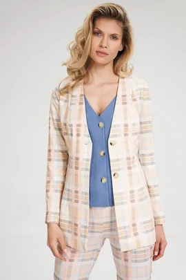 Marynarka w kratę damska - różowa na dwa guziki M694 rozmiar M