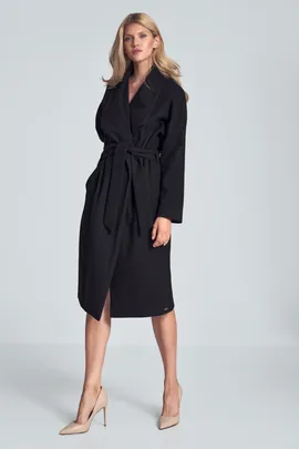 Czarny płaszcz damski z paskiem M713 rozmiar L/XL