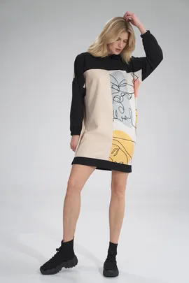 Trzykolorowa sukienka bluza z kapturem - M755 rozmiar L/XL