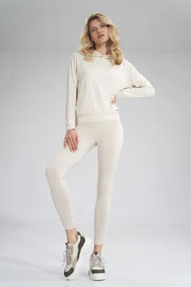 Legginsy damskie sportowe - legginsy z wysokim stanem ecru M773 rozmiar M