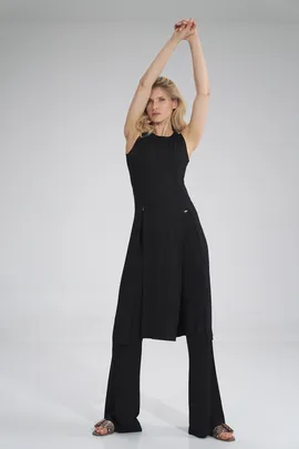 Długa tunika damska - tunika z rozcięciami czarna M780 rozmiar L